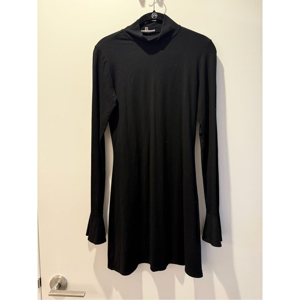 Reformation Black Long Sleeve Mock Neck Dress Flared Cuffs Small Tencel Stretch